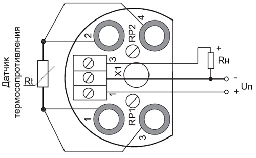 Рис.2. Схема подключения преобразователя сигналов PSA-02.03.ХХ.ХХ.ХХ