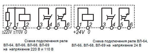 Рис.1. Схема подключения реле времени ВЛ-64