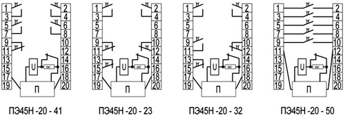 Рис.1. Схема подключения реле промежуточного электромагнитного ПЭ45Н