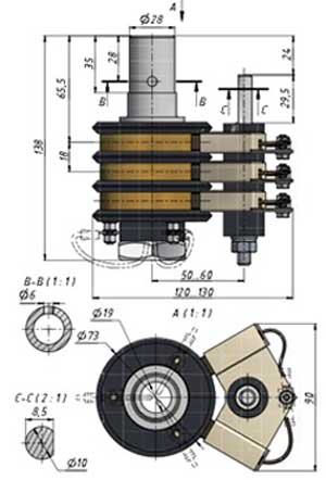 Рис.1 Габаритные и установочные размеры кольцевого токосъемника КТ-03 (Исполнение 1)