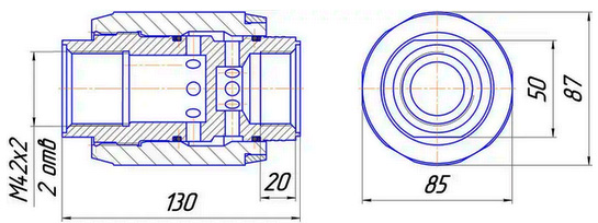 Рис.1. Габаритный чертеж гидродросселя линейного с обратным клапаном ДЛК 25.3-2М