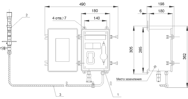 Рис.1 Схема габаритных размеров и конструкции системы СПВИ-1К