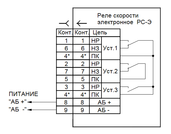 Рис.1. Схема соединения реле РС-Э-8