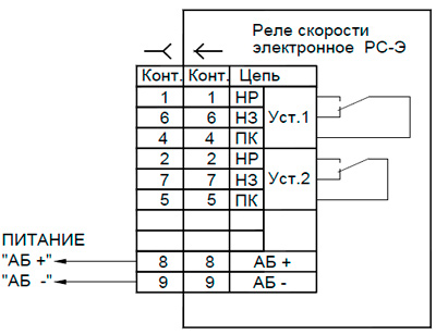 Рис.1. Электрическая схема подключения реле РС-Э-10