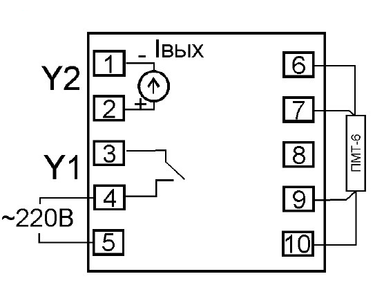 Рис.1 Схема подключения внешних устройств к вакуумметру РВЭ-4.1 в исполнении "0" по выходу 