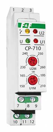 Реле контроля напряжения CP-710      230В, 16А, 1-фазный, контроль верхнего и нижнего значений напряжения, DIN-рейка 35мм