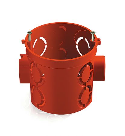Коробка установочная для кирпичных стен с саморезами (углубленная)  D68мм*62мм красная