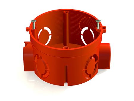 Коробка установочная для кирпичных стен с саморезами красная D68мм*42мм